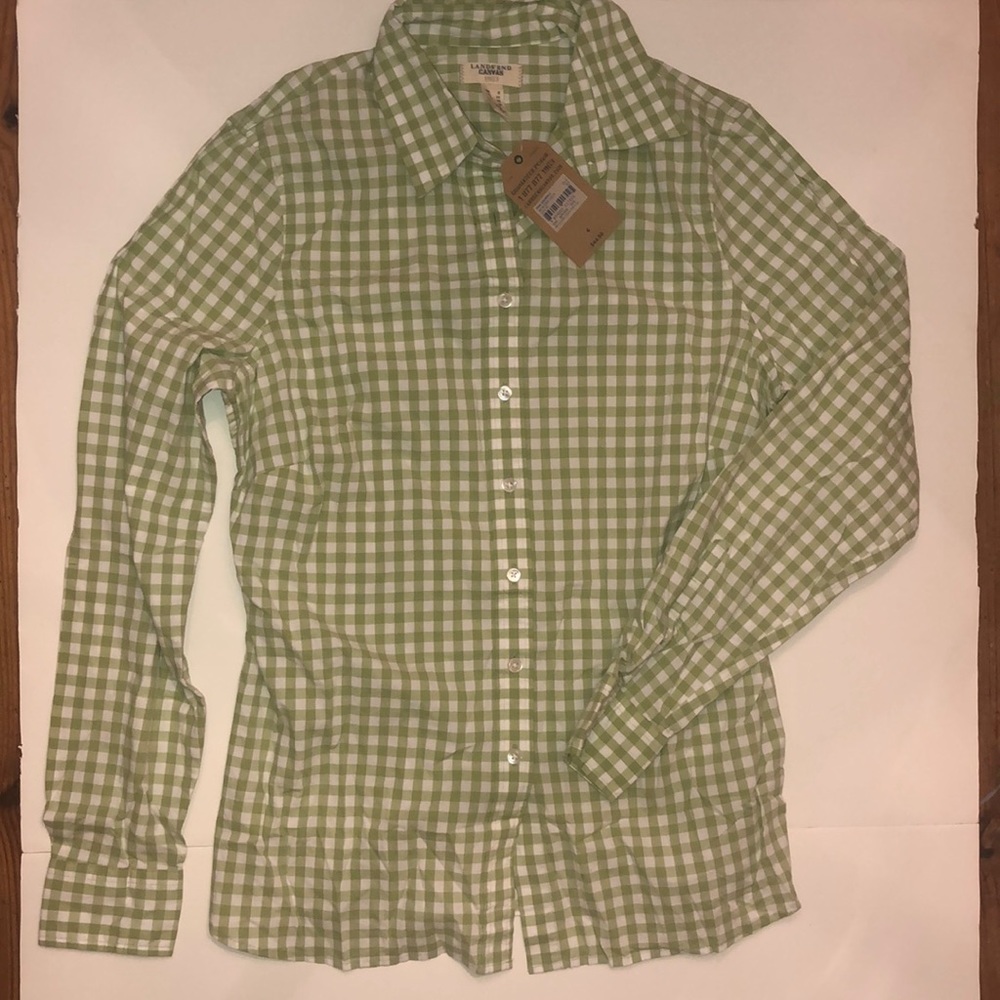 Lands end canvas green gingham button down
